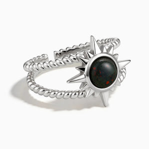 925 Sterling Silver Round Bloodstone Sunburst Twisted Ring - Soleil Ray Front View