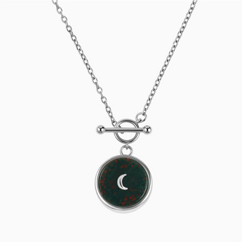 925 Sterling Silver Round Bloodstone Toggle Clasp Necklace - Inner Moon Front View