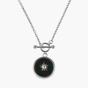 925 Sterling Silver Round Bloodstone Toggle Clasp Necklace - Inner Sun Front View