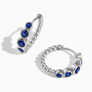 925 Sterling Silver Round Blue Sapphire Bezel Hoop Earrings - Beaded Reverie Front View