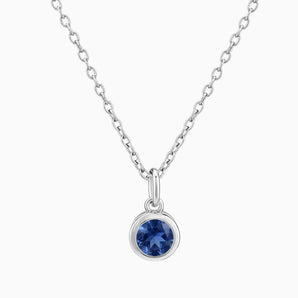 925 Sterling Silver Round Blue Sapphire Bezel Necklace - Elara Front View