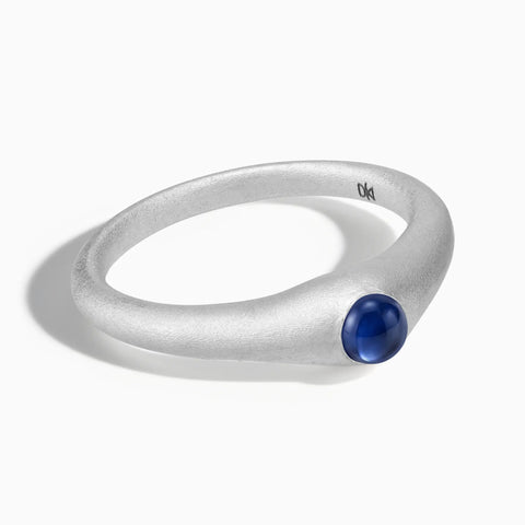 925 Sterling Silver Round Blue Sapphire Sandblasted Dome Ring - Morning Frost Front View