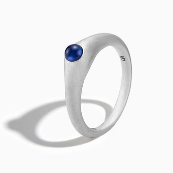 925 Sterling Silver Round Blue Sapphire Sandblasted Dome Ring - Morning Frost Side View