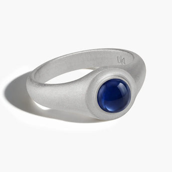 925 Sterling Silver Round Blue Sapphire Sandblasted Ring - Matte Sculpt Front View