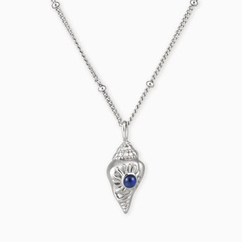 925 Sterling Silver Round Blue Sapphire Sun Conch Necklace - Tidal Glow Front View