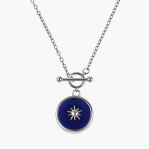 925 Sterling Silver Round Blue Sapphire Toggle Clasp Necklace - Inner Sun Front View