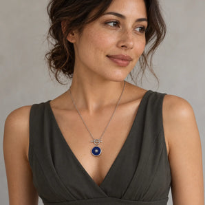 Round Blue Sapphire Toggle Clasp Necklace - Inner Sun