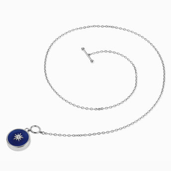925 Sterling Silver Round Blue Sapphire Toggle Clasp Necklace - Inner Sun Side View