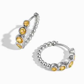 925 Sterling Silver Round Citrine Bezel Hoop Earrings - Beaded Reverie Front View