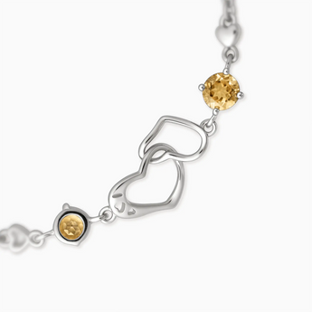 925 Sterling Silver Round Citrine Heart Infinity Bracelet - Evermore Detail View