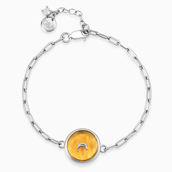 925 Sterling Silver Round Citrine Paperclip Bracelet - Solo Moon Front View