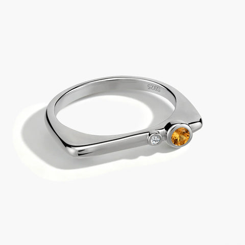 925 Sterling Silver Round Citrine Puzzle Stacking Ring - Minimal Still Front View