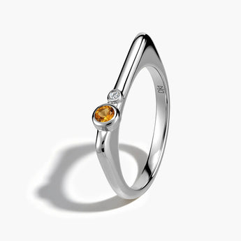 925 Sterling Silver Round Citrine Puzzle Stacking Ring - Minimal Still Side View