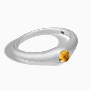 925 Sterling Silver Round Citrine Sandblasted Dome Ring - Morning Frost Front View