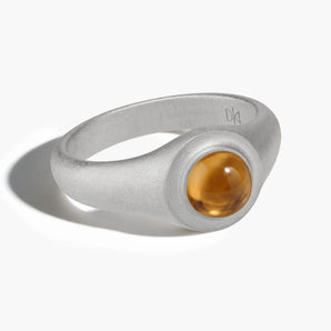 925 Sterling Silver Round Citrine Sandblasted Ring - Matte Sculpt Front View