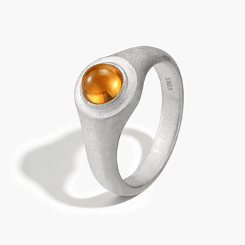 925 Sterling Silver Round Citrine Sandblasted Ring - Matte Sculpt Side View