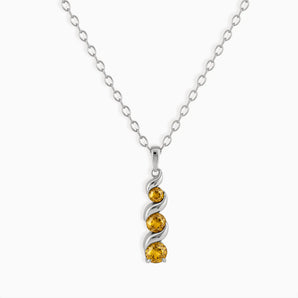 925 Sterling Silver Round Citrine Triple Gemstone Twisted Necklace - Spiral Rondo Front View