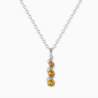 925 Sterling Silver Round Citrine Triple Gemstone Twisted Necklace - Spiral Rondo Front View