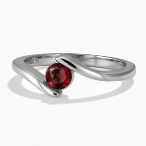 925 Sterling Silver Round Garnet Bypass Ring - Soft Haven Front View