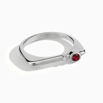 925 Sterling Silver Round Garnet Puzzle Stacking Ring - Minimal Still Front View