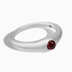 925 Sterling Silver Round Garnet Sandblasted Dome Ring - Morning Frost Front View