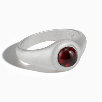 925 Sterling Silver Round Garnet Sandblasted Ring - Matte Sculpt Front View