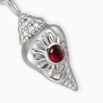925 Sterling Silver Round Garnet Sun Conch Necklace - Tidal Glow Detail View