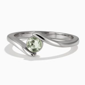 925 Sterling Silver Round Green Amethyst Bypass Ring - Soft Haven Front View