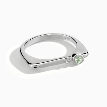 925 Sterling Silver Round Green Amethyst Puzzle Stacking Ring - Minimal Still Front View
