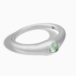 925 Sterling Silver Round Green Amethyst Sandblasted Dome Ring - Morning Frost Front View