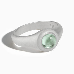 925 Sterling Silver Round Green Amethyst Sandblasted Ring - Matte Sculpt Front View