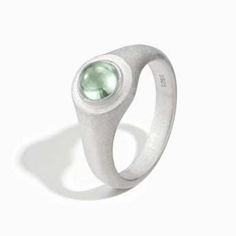 925 Sterling Silver Round Green Amethyst Sandblasted Ring - Matte Sculpt Side View
