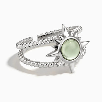 925 Sterling Silver Round Green Amethyst Sunburst Twisted Ring - Soleil Ray Front View
