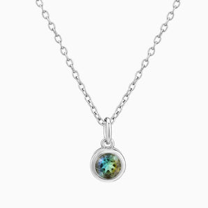 925 Sterling Silver Round Labradorite Bezel Necklace - Elara Front View
