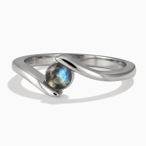 925 Sterling Silver Round Labradorite Bypass Ring - Soft Haven Front View