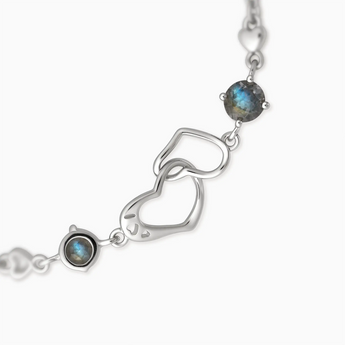 925 Sterling Silver Round Labradorite Heart Infinity Bracelet - Evermore Detail View