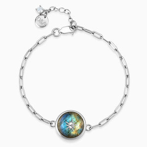 925 Sterling Silver Round Labradorite Paperclip Bracelet - Solo Sun Front View