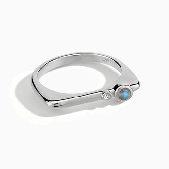 925 Sterling Silver Round Labradorite Puzzle Stacking Ring - Minimal Still Front View