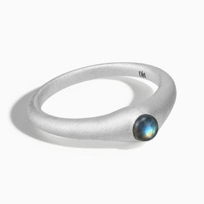 925 Sterling Silver Round Labradorite Sandblasted Dome Ring - Morning Frost Front View