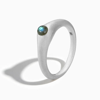 925 Sterling Silver Round Labradorite Sandblasted Dome Ring - Morning Frost Side View