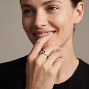 925 Sterling Silver Round Labradorite Sandblasted Dome Ring - Morning Frost Worn View