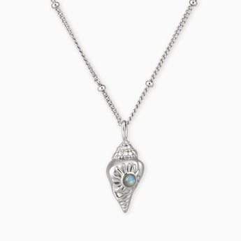 925 Sterling Silver Round Labradorite Sun Conch Necklace - Tidal Glow Front View