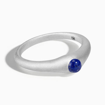 925 Sterling Silver Round Lapis Lazuli Sandblasted Dome Ring - Morning Frost Front View