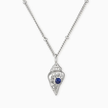 925 Sterling Silver Round Lapis Lazuli Sun Conch Necklace - Tidal Glow Front View