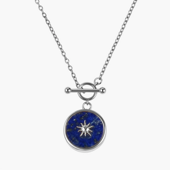 925 Sterling Silver Round Lapis Lazuli Toggle Clasp Necklace - Inner Sun Front View