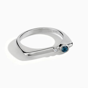 925 Sterling Silver Round London Blue Topaz Puzzle Stacking Ring - Minimal Still Front View