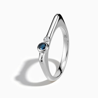 925 Sterling Silver Round London Blue Topaz Puzzle Stacking Ring - Minimal Still Side View