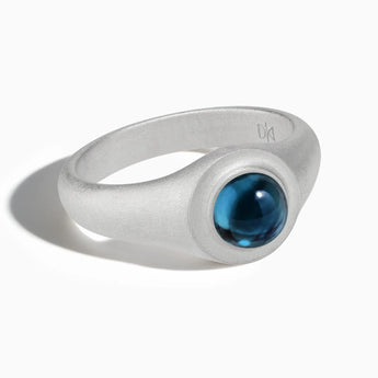 925 Sterling Silver Round London Blue Topaz Sandblasted Ring - Matte Sculpt Front View