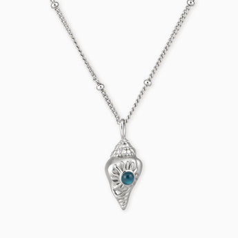 925 Sterling Silver Round London Blue Topaz Sun Conch Necklace - Tidal Glow Front View