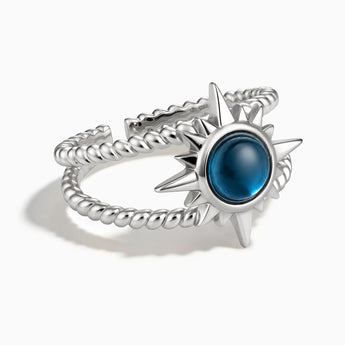 925 Sterling Silver Round London Blue Topaz Sunburst Twisted Ring - Soleil Ray Front View
